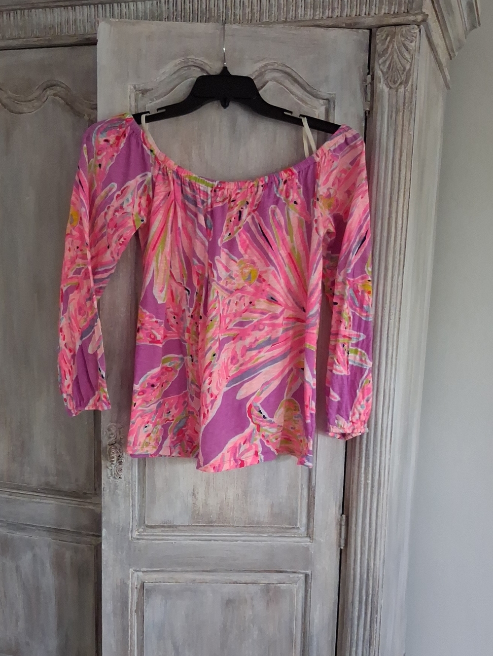 Lilly Pulitzer Pink & Purple Abstract Floral Off-Shoulder Top - Picture 1 of 4